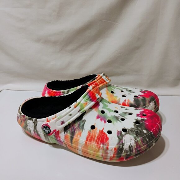 Crocs Lined Clogs Classic Tie Dye Paint Spill Spatter Fuzzy Unisex size W10/ M8 - Picture 11 of 11